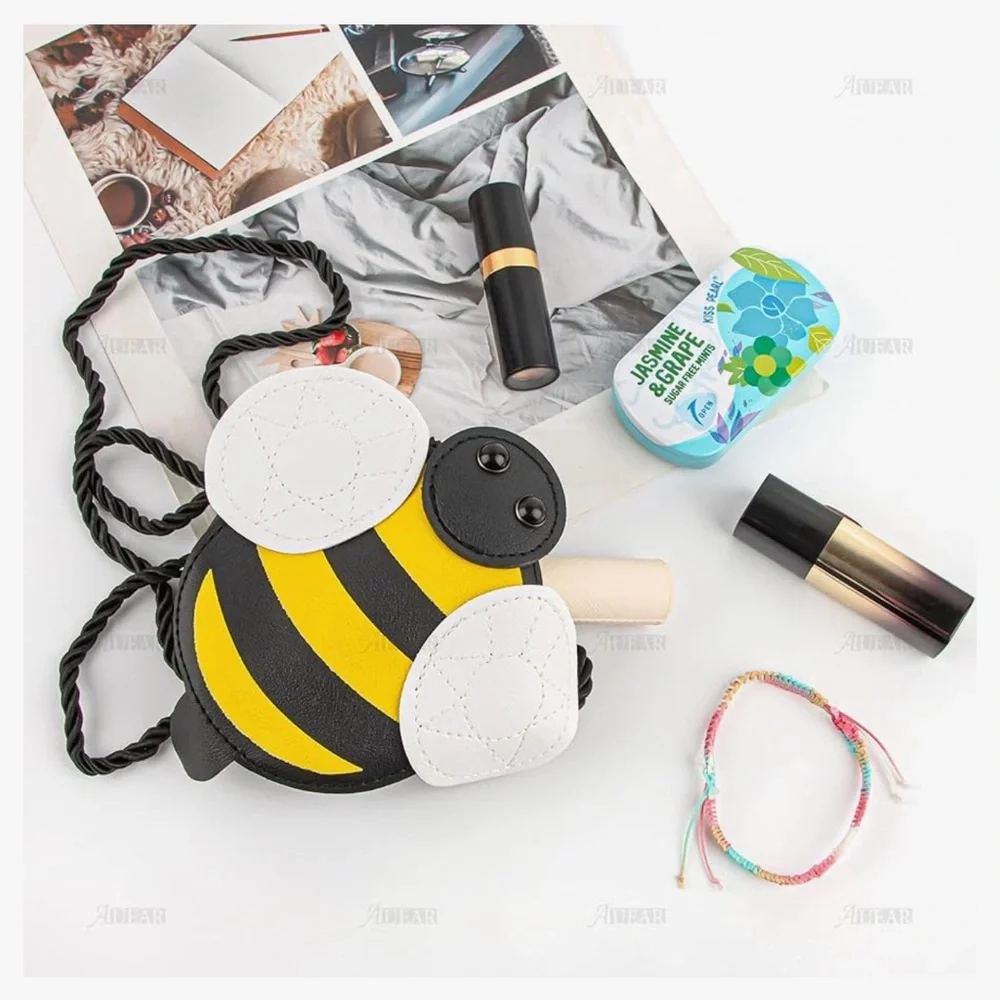 Cute Bee Cross Body Bag Wallet Pouch for Women Female Yellow